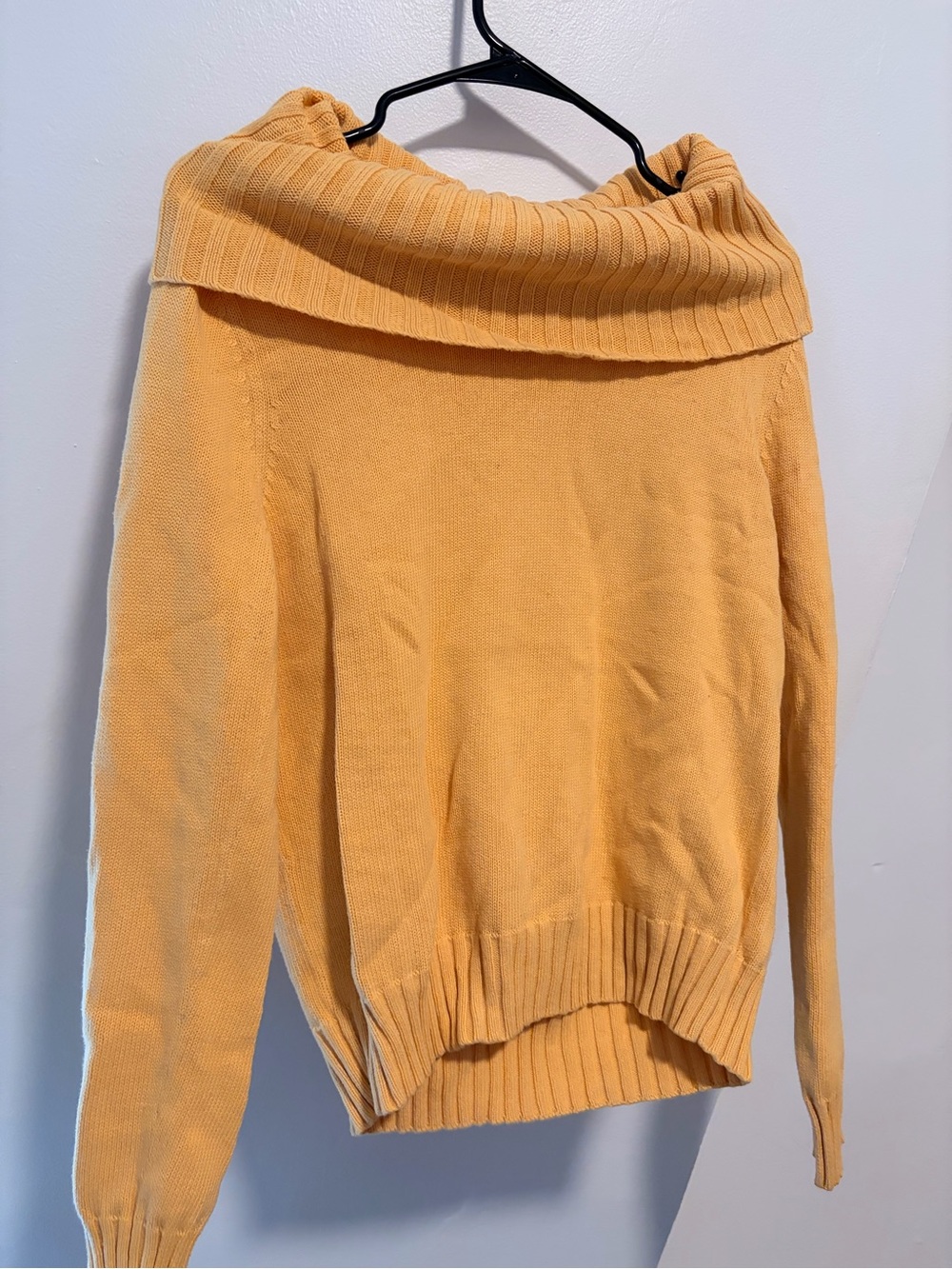 JEANNE PIERRE Mustard Off-the-Shoulder Ribbed Sweater